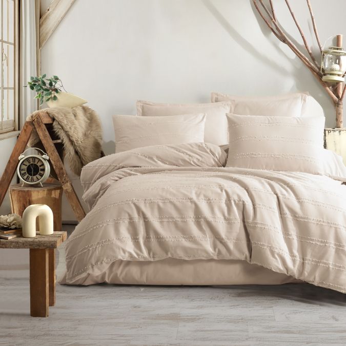 Lenjerie de pat dublu Ranforce Boutique 4 piese, cearsaf pat 240x260 cm, pilota 200x220 cm, 2 fete perne 50x70 cm, Clasy Bej AVOLA V5