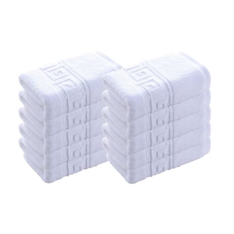 Pachet 10 prosoape baie de fata 50x90 cm Bumbac 100%, Greek Border 500 grame/mp, Alb