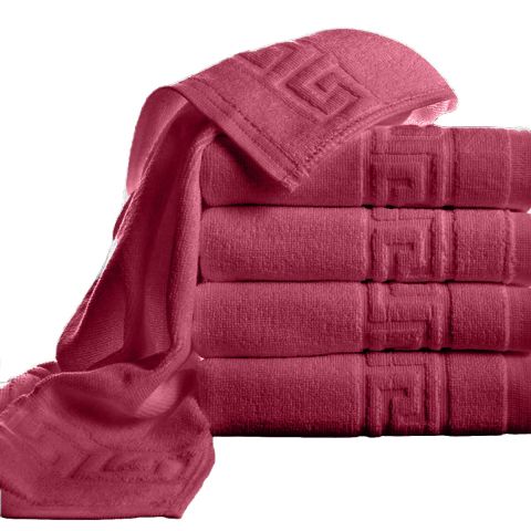 Pachet 5 prosoape baie de fata 50x90 cm Bumbac 100%, Greek Border 500 grame/mp, Rosu
