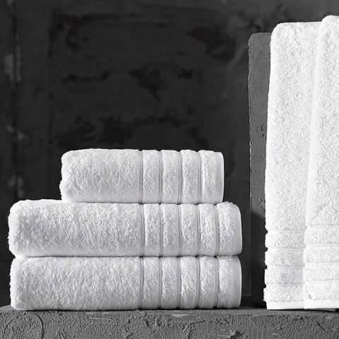 Prosop baie de fata 50x90 cm Bumbac 100% Bordura Linii 550 grame/mp Alb