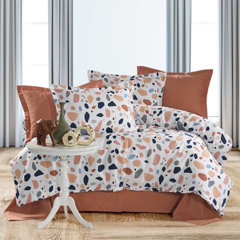 Lenjerie pat Ranforce Cotton Pro Bumbac 100%, King Size, 4 piese Moderna Portocaliu RCP16