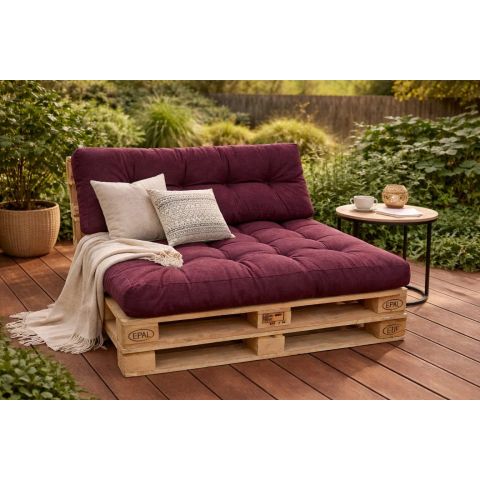 Set perne grădină ”Pallet Soft Seating” Visiniu 80x120 cm + CADOU Față de masă, Ralex Pucioasa