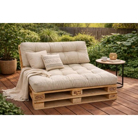 Set perne grădină ”Pallet Soft Seating” Crem 80x120 cm + CADOU Față de masă, Ralex Pucioasa