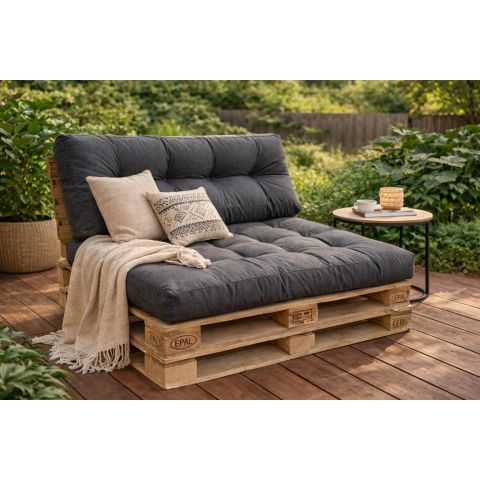 Set perne grădină ”Pallet Soft Seating” Gri Antracit 80x120 cm + CADOU Față de masă, Ralex Pucioasa