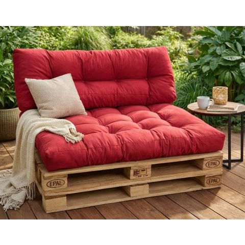 Set perne grădină ”Pallet Soft Seating” Rosu Aprins 80x120 cm + CADOU Față de masă, Ralex Pucioasa