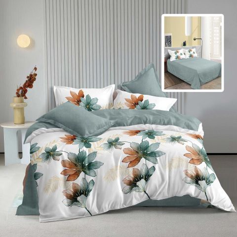 Pachet economic lenjerie pat dublu Finet 6 piese + 2 perne matlasate 50x70 cm + pilota 200x215 cm primavara toamna (ELA V1)