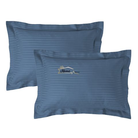 Set 2 fete de perna Damasc policoton dunga 1 cm, 50 x 70 cm si tiv cu bordura 3,5 cm, Bleu