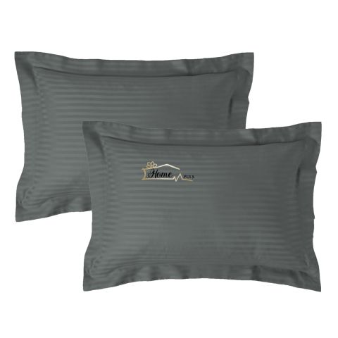 Set 2 fete de perna Damasc policoton dunga 1 cm, 50 x 70 cm si tiv cu bordura 3,5 cm, Gri Inchis