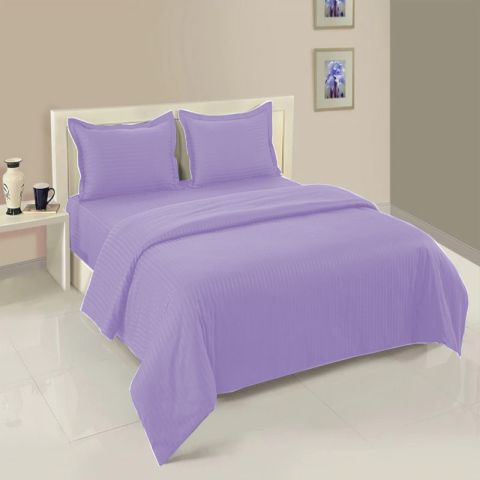 Lenjerie cu elastic la cearsaf de pat Damasc Policoton dunga 1 cm, pentru saltea 140x200 cm, cearsaf pilota 160x220 cm, 2 fete perna 50x70 cm Lila Iris
