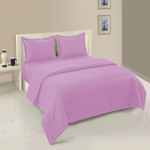 Lenjerie cu elastic la cearsaf pat Damasc Policoton dunga 1 cm, pentru saltea 140x200 cm, cearsaf pilota 160x220 cm, 2 fete perna 50x70 cm Lila
