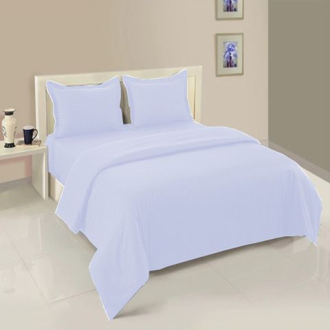 Lenjerie cu elastic la cearsaf pat Damasc Policoton dunga 1 cm, pentru saltea 180x200 cm, cearsaf pilota 200x230 cm, 2 fete perna 50x70 cm Alb