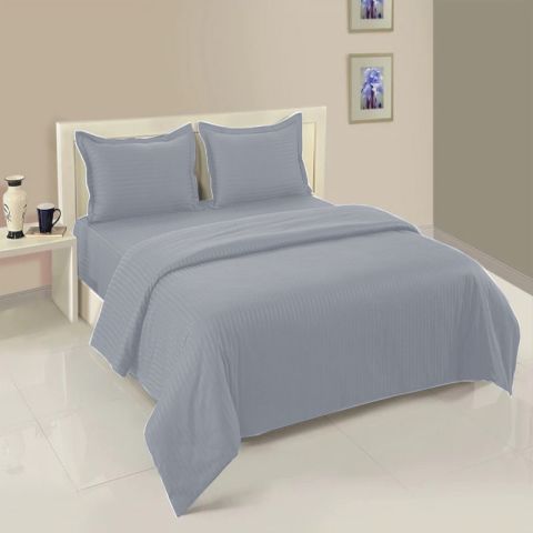 Lenjerie cu elastic la cearsaf pat Damasc Policoton dunga 1 cm, pentru saltea 180x200 cm, cearsaf pilota 200x230 cm, 2 fete perna 50x70 cm Gri Deschis