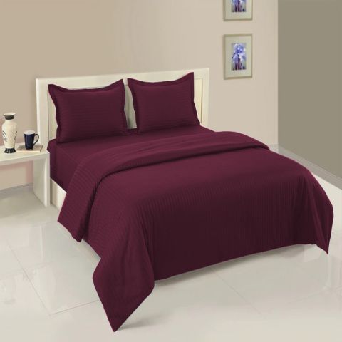 Lenjerie cu elastic la cearsaf pat Damasc Policoton dunga 1 cm, pentru saltea 180x200 cm, cearsaf pilota 200x230 cm, 2 fete perna 50x70 cm Rosu Visiniu