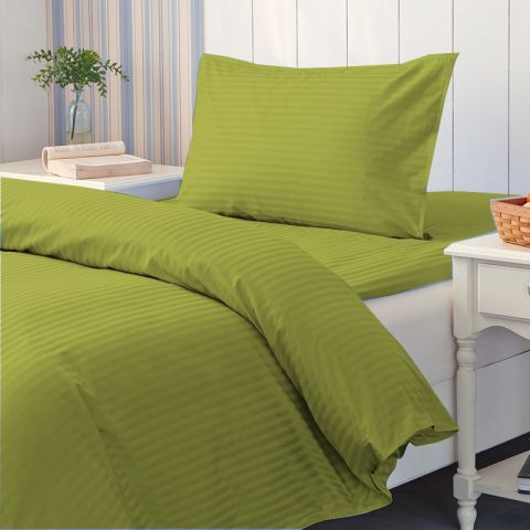 Lenjerie cu elastic la cearsaf pat Damasc Policoton dunga 1 cm, pentru saltea 90 sau 100x200 cm, cearsaf pilota 140x220 cm, fata perna 50x70 cm Verde Olive