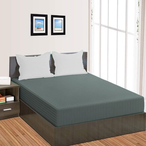 Cearsaf de pat cu elastic Damasc Policoton dunga 1 cm, 190x250 cm pentru saltea 140x200 cm, Gri Inchis