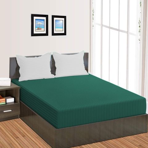 Cearsaf de pat cu elastic Damasc Policoton dunga 1 cm, 230x250 cm pentru saltea 180x200 cm, Verde