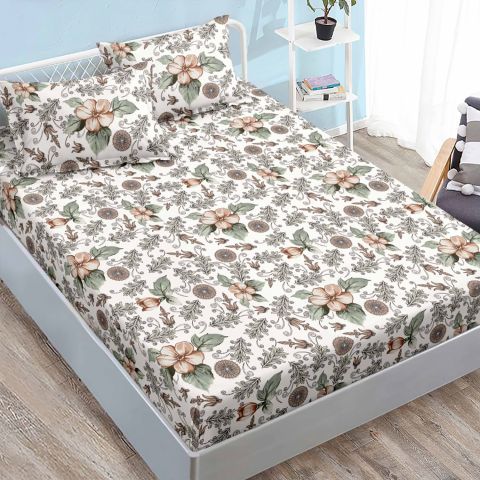 Set husă pat Finet Elegance + 2 fețe perne pentru saltea de 180x200 cm, Flori colorate, HE8