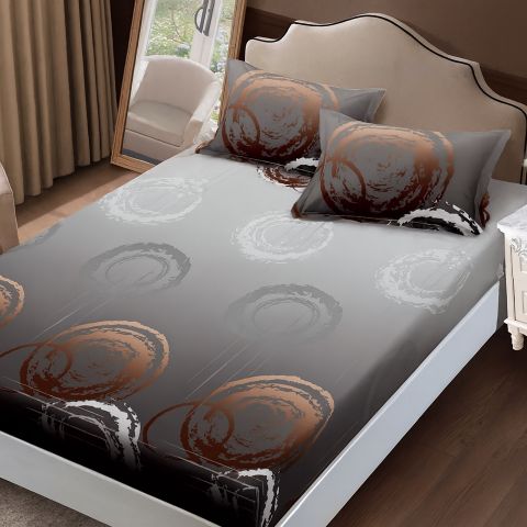 Set husă pat Finet Elegance + 2 fețe perne pentru saltea de 160x200 cm, Cercuri, HF2FP110