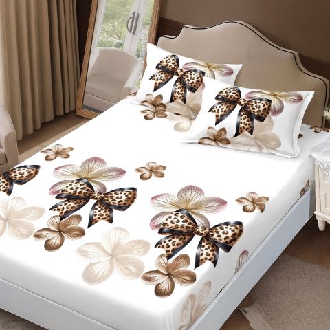 Set husă pat Finet Elegance + 2 fețe perne pentru saltea de 160x200 cm, Fundițe, HF2FP111