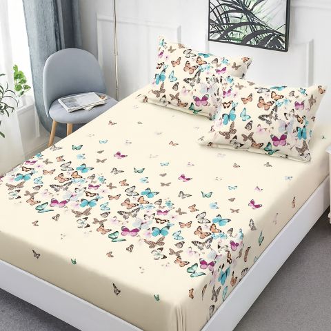 Set husă pat Finet Elegance + 2 fețe perne pentru saltea de 160x200 cm, Fluturi, HF2FP117