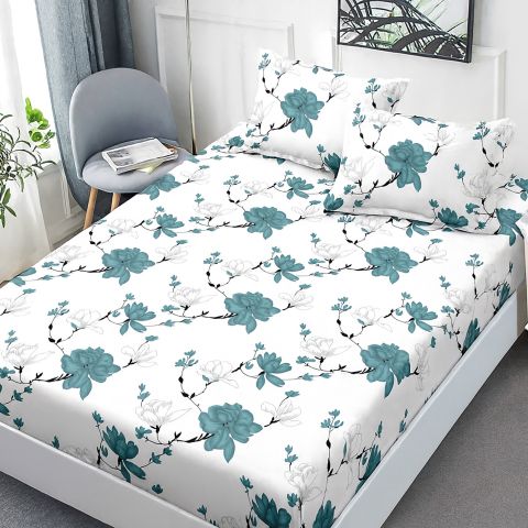 Set husă pat Finet Elegance + 2 fețe perne pentru saltea de 160x200 cm, Floricele, HF2FP122