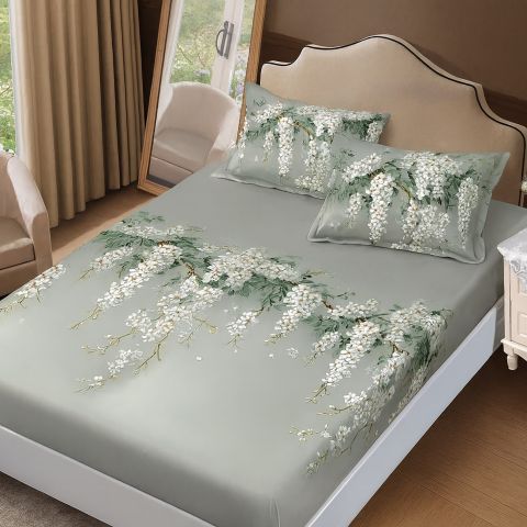 Set husă pat Finet Elegance + 2 fețe perne pentru saltea de 160x200 cm, Flori, HF2FP124