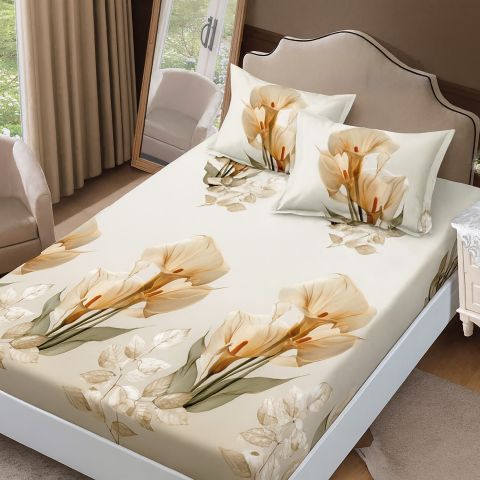 Set husă pat Finet + 2 fețe perne pentru saltea de 160x200 cm, Cale, HF2FP125