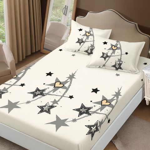 Set husă pat Finet Elegance + 2 fețe perne pentru saltea de 160x200 cm, Steluțe, HF2FP96