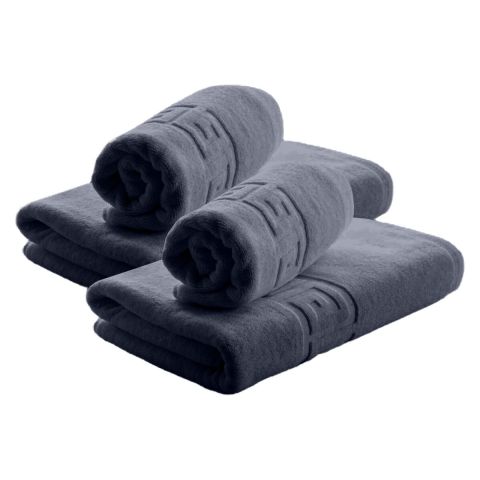 Set 4 prosoape baie 2 de corp 70x140 cm si 2 de fata 50x90 cm Bumbac 100%, Greek Border 500 grame/mp, Gri Inchis