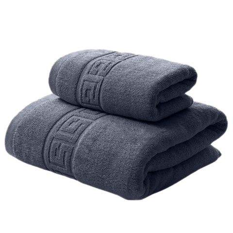 Set 2 prosoape baie corp 70x140 cm si fata 50x90 cm Bumbac 100%, Greek Border 500 grame/mp, Gri Inchis