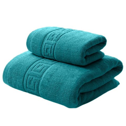 Set 2 prosoape baie corp 70x140 cm si fata 50x90 cm Bumbac 100% Greek Border 500 grame/mp, Turcoaz