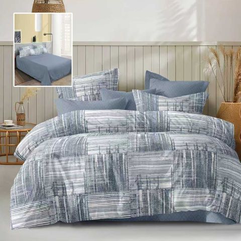 Lenjerie pat dublu Economy 4 piese, cearsaf pat 230x250 cm si pilota 200x230 cm, 2 fete perne 50x70, Eleganta Gri ECN31