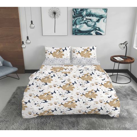 Lenjerie pat dublu Bumbac 100% Ranforce 4 piese extra large, cearsaf pat 240x260 cm, pilota 200x220 cm, 2 fete perne 50x70 cm, Bej ALC3