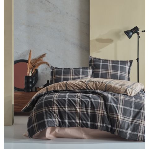 Lenjerie pat dublu Bumbac 100% Ranforce 4 piese extra large, cearsaf pat 240x260 cm, pilota 200x220 cm, 2 fete perne 50x70 cm, Maro ARBON