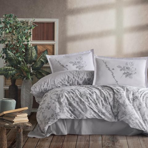 Lenjerie pat dublu Bumbac 100% Ranforce 4 piese extra large, cearsaf pat 240x260 cm, pilota 200x220 cm, 2 fete perne 50x70 cm, Gri MESSINA