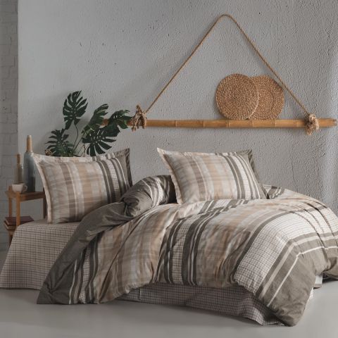 Lenjerie pat dublu Bumbac 100% Ranforce 4 piese extra large, cearsaf pat 240x260 cm, pilota 200x220 cm, 2 fete perne 50x70 cm, Maro MODENA