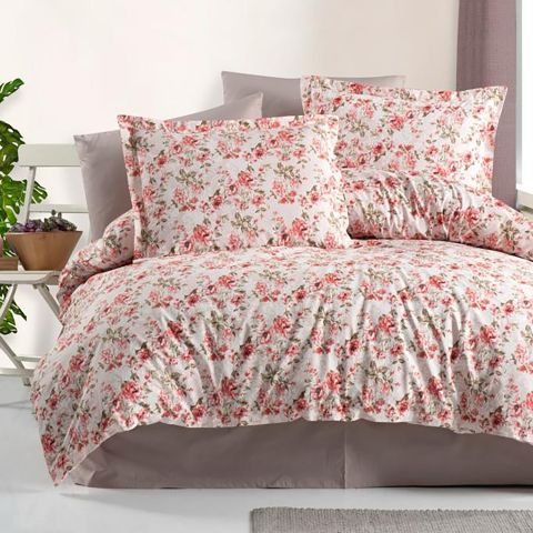 Lenjerie pat dublu Bumbac 100% Ranforce 4 piese extra large, cearsaf pat 240x260 cm, pilota 200x220 cm, 2 fete perne 50x70 cm, Roz / Crem RNF_44