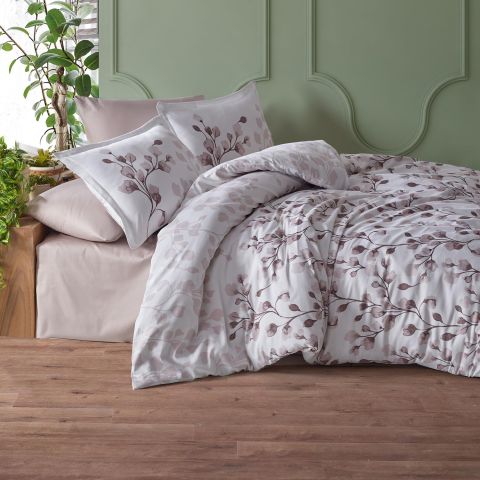 Lenjerie pat premium Lux Satin 100% Bumbac, 4 piese king size, cearsaf 240x260 cm, pilota 200x220 cm, 2 fete perne 50x70 cm, Roz Elegant, Puha V2
