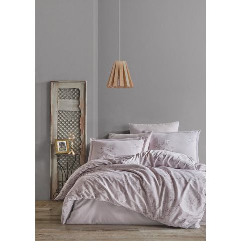 Lenjerie pat premium Lux Satin 100% Bumbac, 4 piese king size, cearsaf 240x260 cm, pilota 200x220 cm, 2 fete perne 50x70 cm, Roz Elegant, Silva