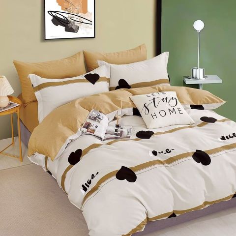 Lenjerie de pat dublu king size Percalle imprimat Bumbac 100% 6 piese cearsaf pat 240x260 cm, pilota 200x230 cm, 2 fete perne 50x70 cm, 2 fete perne 70x70 cm Moderna Bej / Negru, Pucioasa