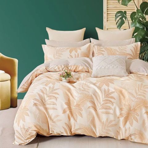 Lenjerie de pat dublu king size Percalle imprimat Bumbac 100% 6 piese cearsaf pat 240x260 cm, pilota 200x230 cm, 2 fete perne 50x70 cm, 2 fete perne 70x70 cm Moderna Bej, Pucioasa