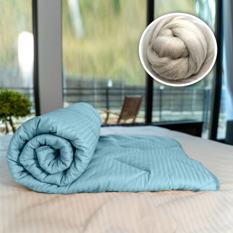 Pilota matlasata lana iarna cu fata damasc bumbac 100% linear 200x220 cm, Turcoaz