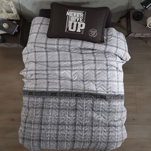 Cuvertură matlasată de pat 1 persoană 180x240 cm și Față pernă 50x70 cm, Clasy NEVER GIVE UP