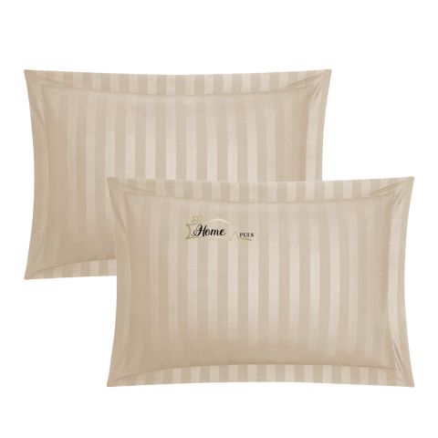 Set 2 Fete de perna 50x70 cm Damasc Bumbac 100% dunga 1 cm si tiv cu bordura 3,5 cm, Bej Cappuccino
