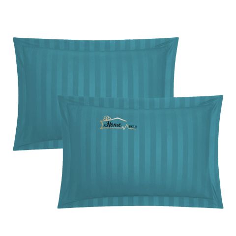 Set 2 Fete de perna 50x70 cm Damasc Bumbac 100% dunga 1 cm si tiv cu bordura 3,5 cm, Turcoaz
