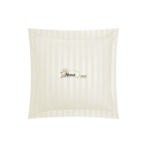 Fata de perna Damasc Bumbac 100% dunga 1 cm, 40 x 40 cm si tiv cu bordura 3,5 cm, Crem Deschis