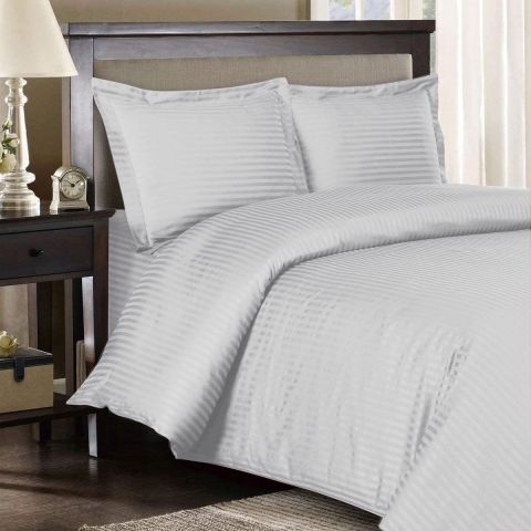 Lenjerie de pat dublu Damasc Bumbac 100% HoReCa gros cu dunga 1 cm, 4 piese, cearsaf pat 220x240 cm, cearsaf pilota 200x220 cm, 2 fete perne 50x70cm Gri
