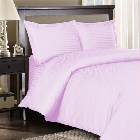 Lenjerie de pat dublu Damasc Bumbac 100% HoReCa gros cu dunga 1 cm, 4 piese, cearsaf pat 220x240 cm, cearsaf pilota 200x220 cm, 2 fete perne 50x70cm Lila