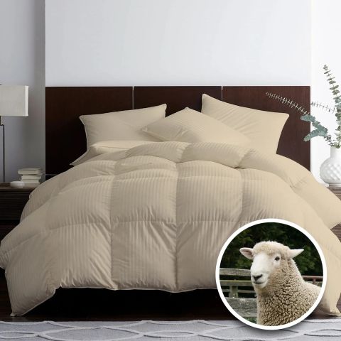 Pilota matlasata lana damasc 100% naturala, de vara 200x215 cm, Bej Cappuccino