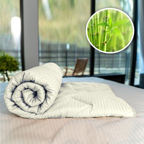 Pilota matlasata bambus iarna cu fata damasc bumbac 100% linear 200x220 cm, Crem